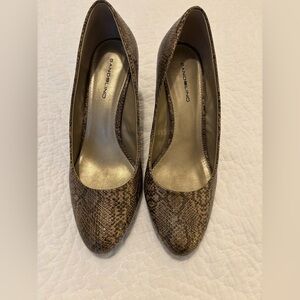 Bandolino Brown Snake-Print Mid Heel Pumps